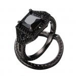 Black Square Cut Crystal Black Gold Filled Ring
